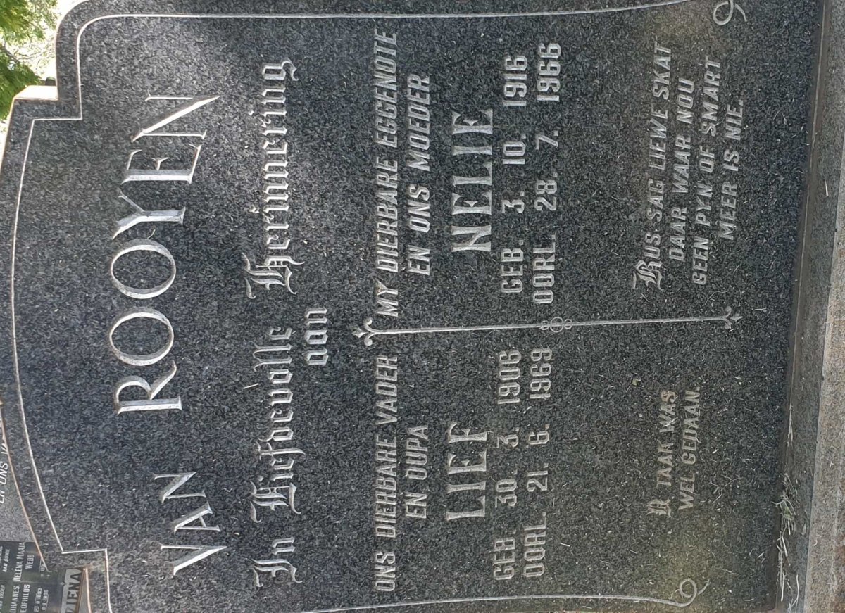ROOYEN Lief, van 1906-1969 &amp; Nelie 1916-1966