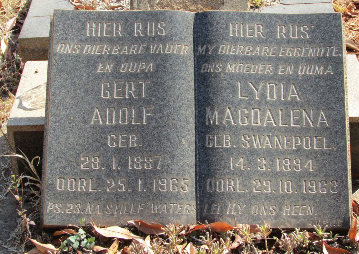 ROSSOUW Gert Adolf 1887-1965 &amp; Lydia Magdalena SWANEPOEL 1894-1963