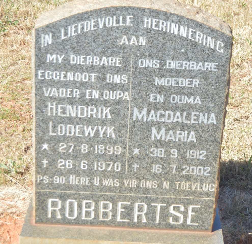 ROBBERTSE Hendrik Lodewyk 1899-1970 &amp; Magdalena Maria 1912-2002