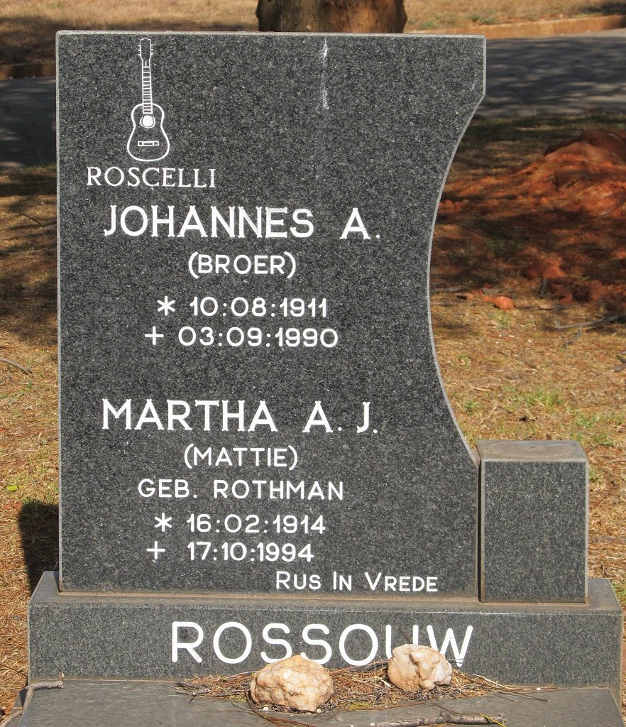 ROSSOUW Johannes A. 1911-1990 &amp; Martha A.J. ROTHMAN 1914-1994