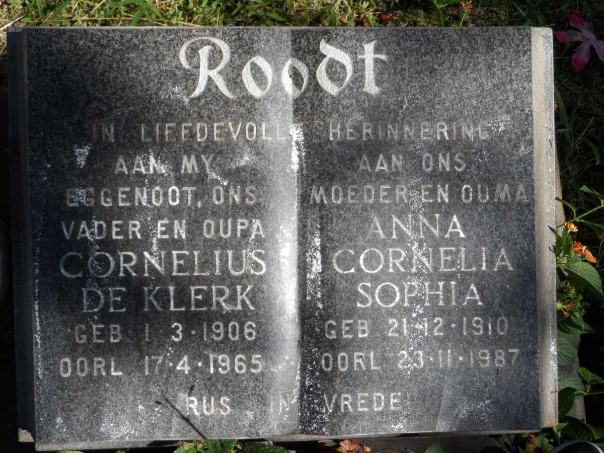 ROODT Cornelius de Klerk 1906-1965 &amp; Anna Cornelia Sophia 1910-1987