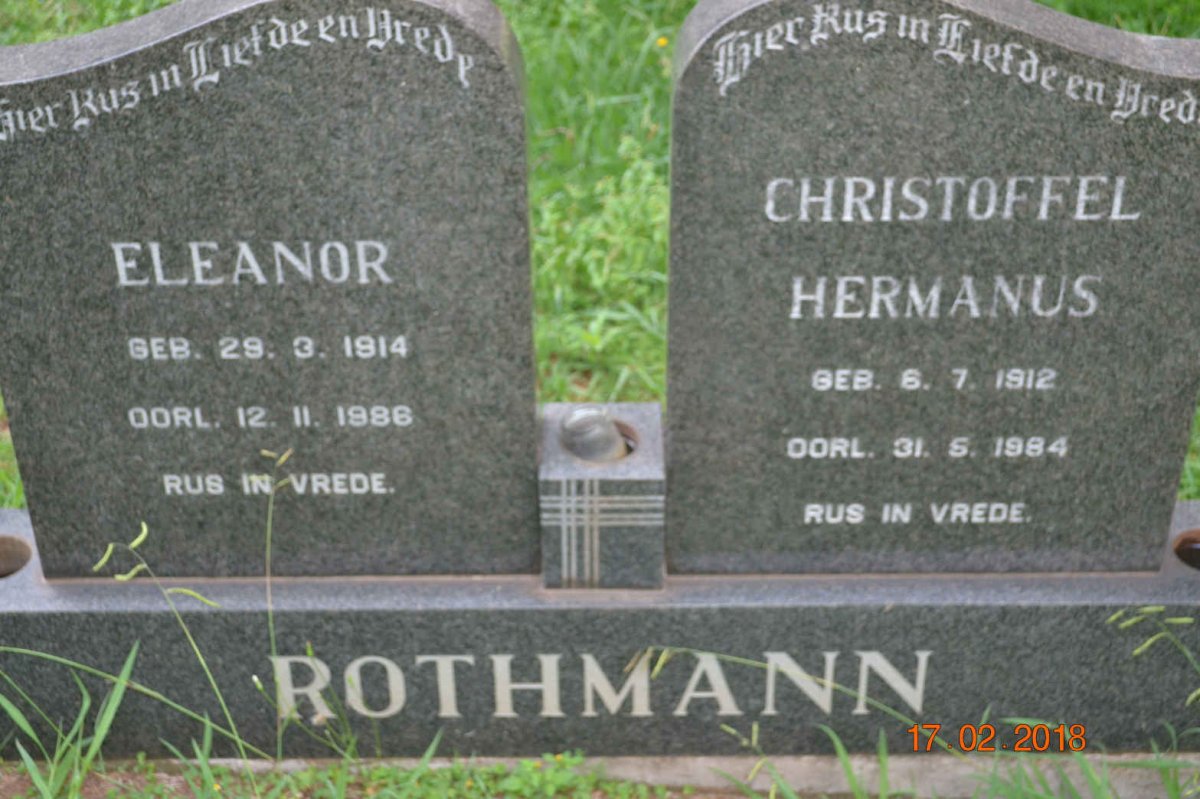 ROTHMANN Christoffel Hermanus 1912-1984 &amp; Eleanor 1914-1986