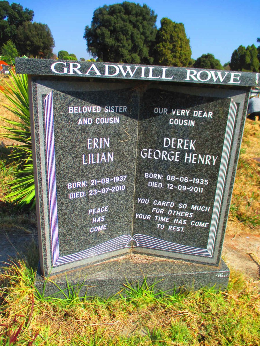 ROWE Derek George Henry, GRADWILL 1935-2011 &amp; Erin Lilian 1937-2010