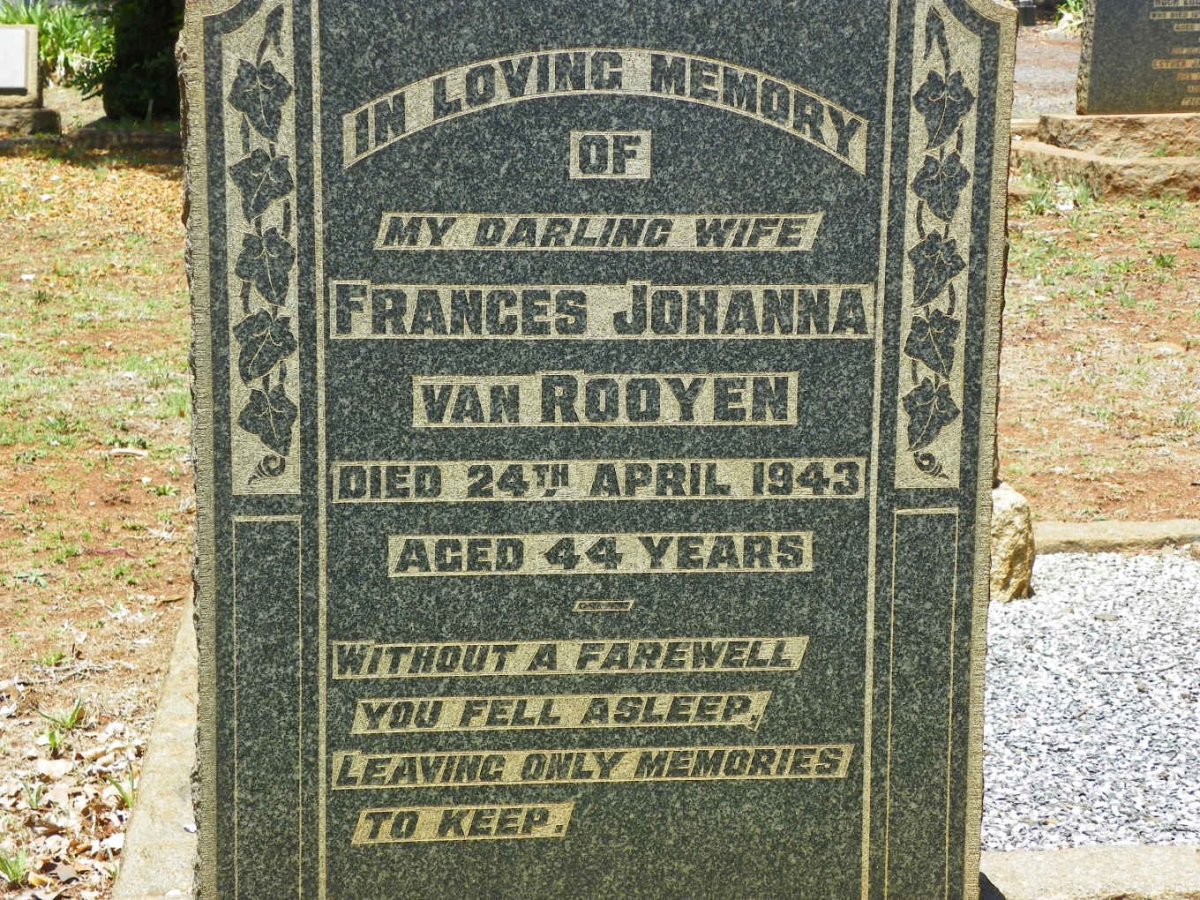 ROOYEN Frances Johanna, van -1943