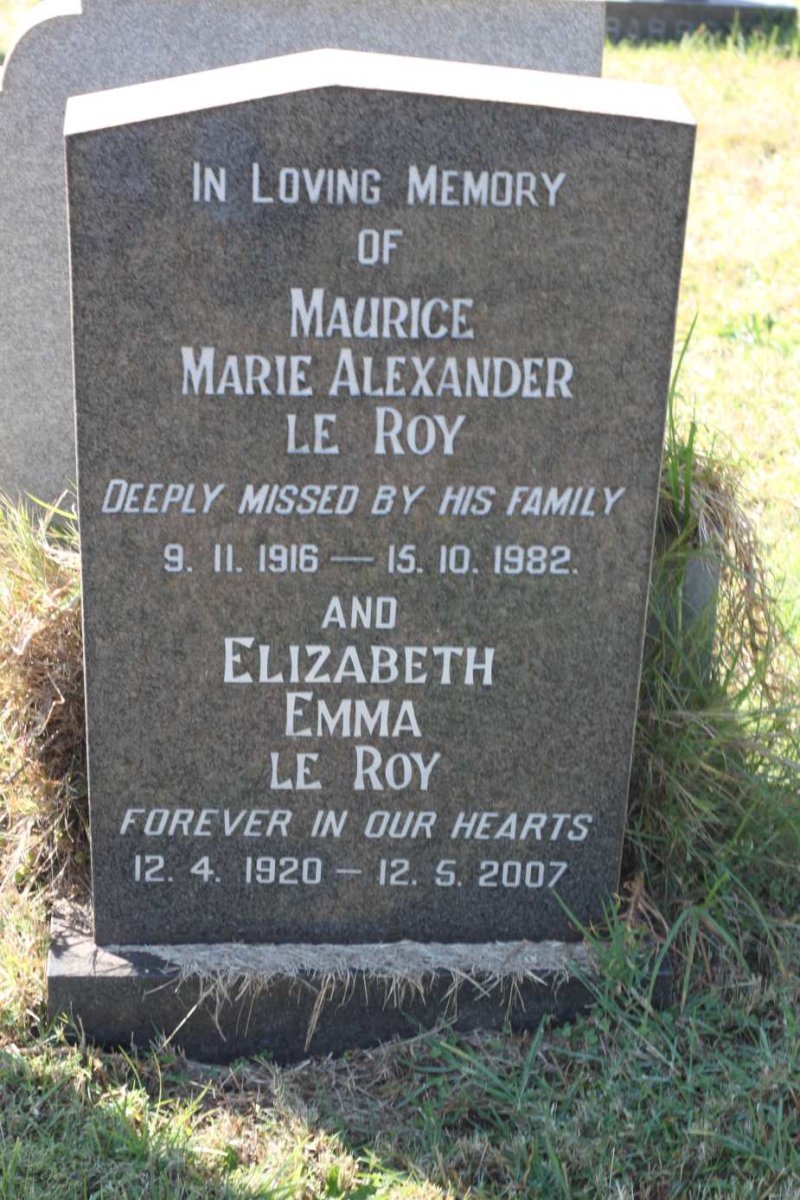 ROY Maurice Marie Alexander, le 1916-1982 &amp; Elizabeth Emma 1920-2007