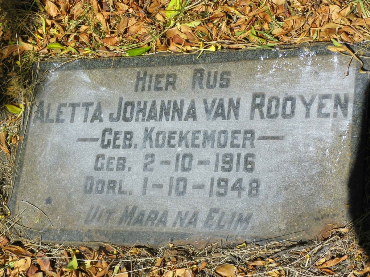 ROOYEN Aletta Johanna, van nee KOEKEMOER 1916-1948
