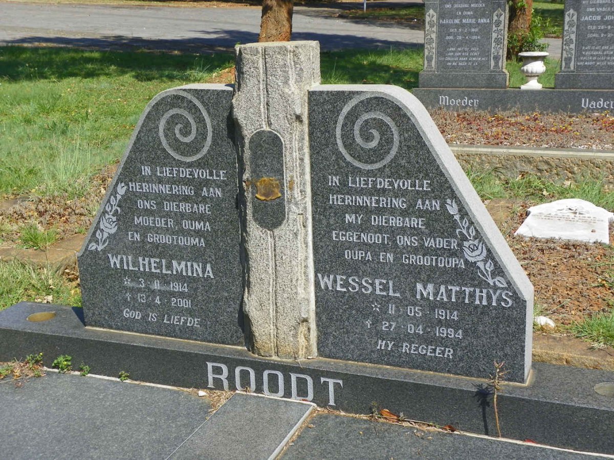 ROODT Wessel Matthys 1914-1994 &amp; Wilhelmina 1914-2001