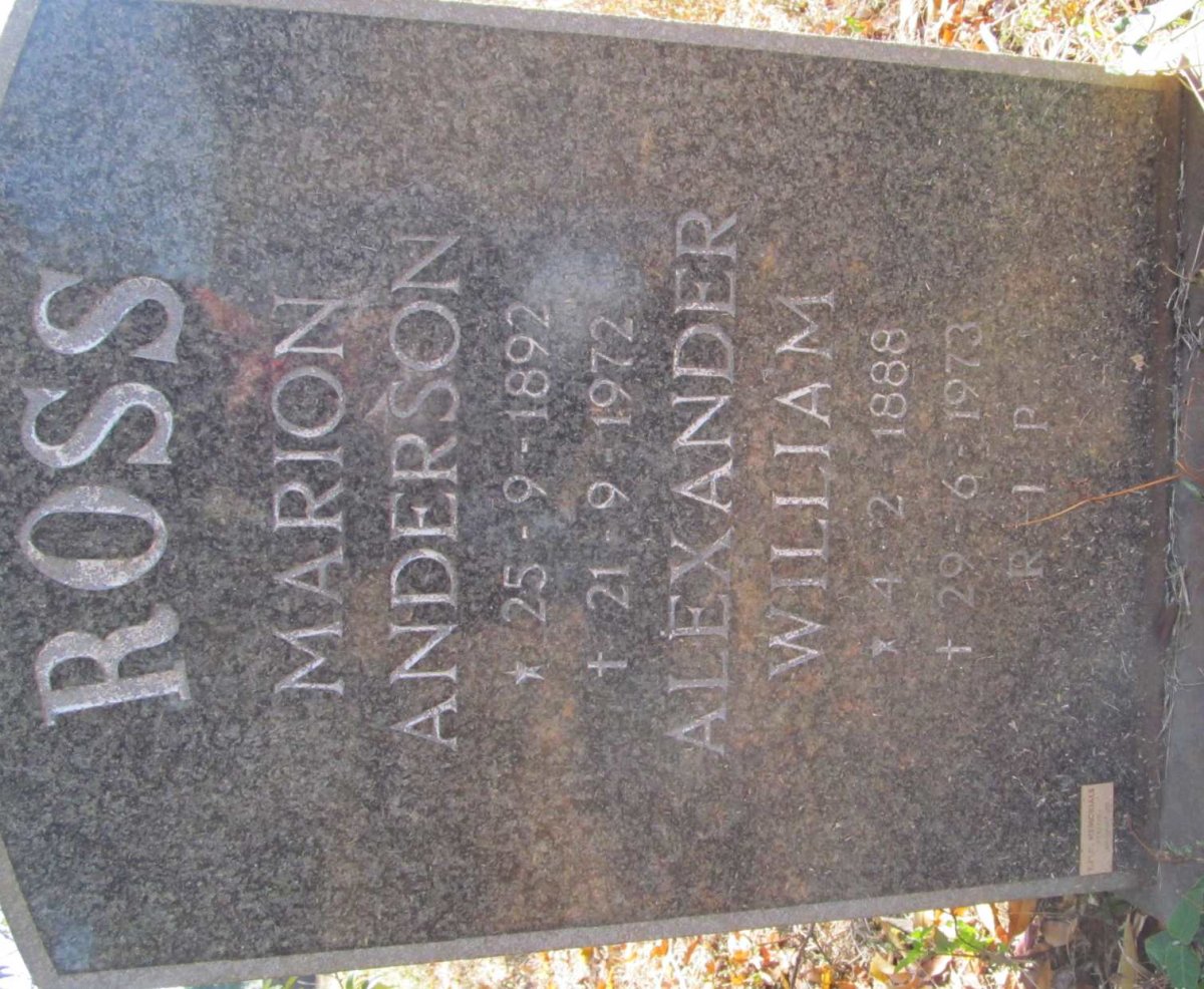 ROSS Alexander William 1888-1973 &amp; Marion ANDERSON 1892-1972