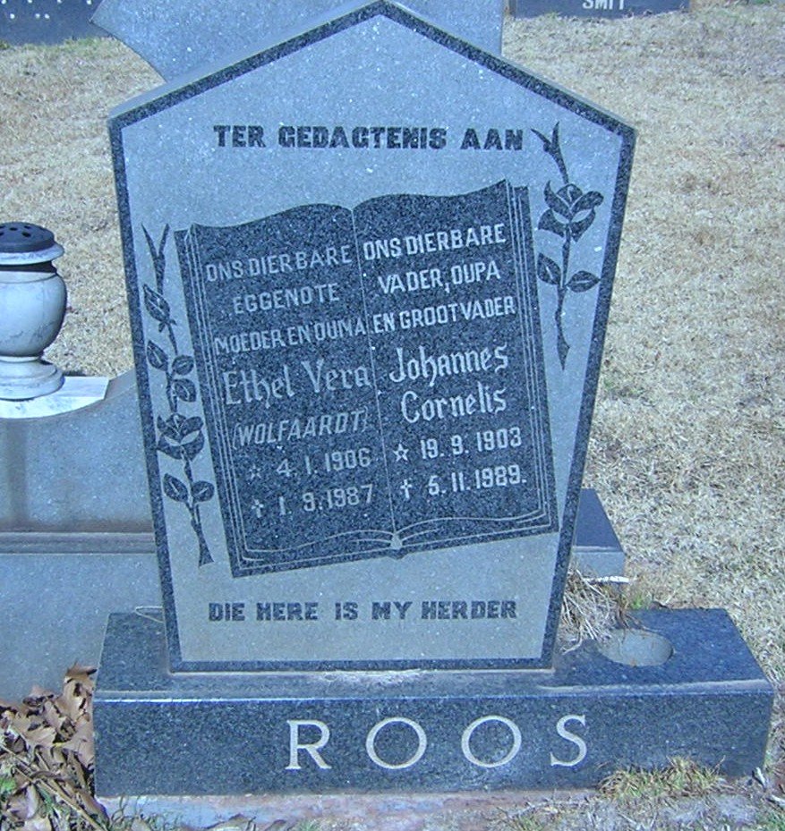 ROOS Johannes Cornelis 1903-1989 &amp; Ethel Vera WOLFAARDT 1906-1987