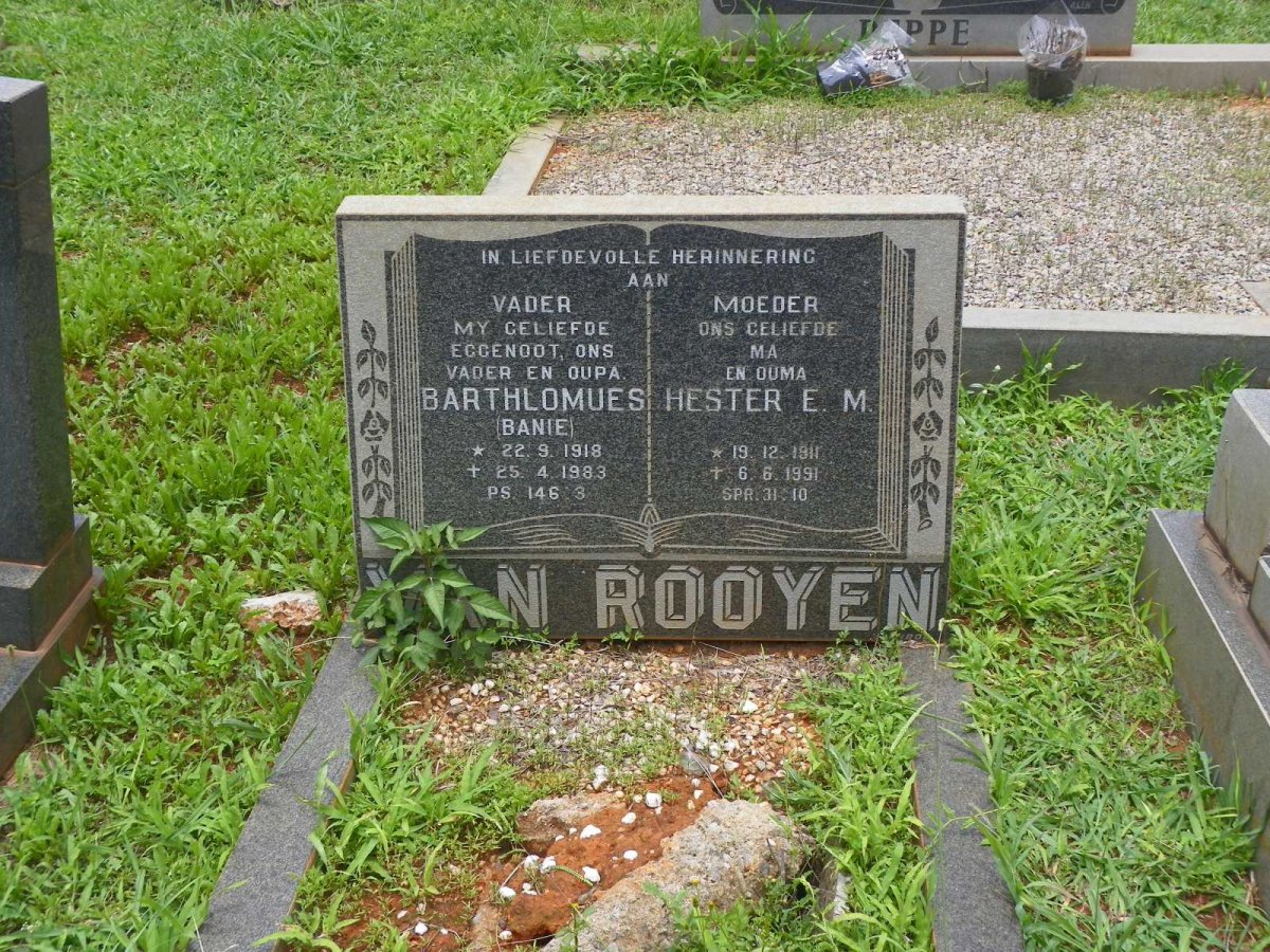 ROOYEN Barthlomeus, van 1918-1983 &amp; Hester E.M. 1911-1991