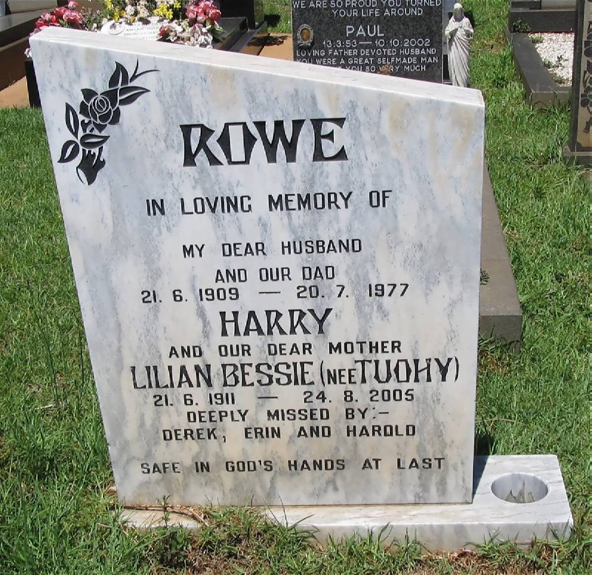 ROWE Harry 1909-1977 &amp; Lilian Bessie TUOHY 1911-2005