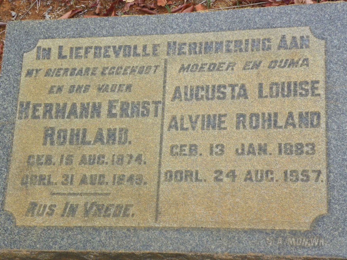 ROHLAND Hermann Ernst 1874-1949 &amp; Augusta Louise Alvine 1883-1957