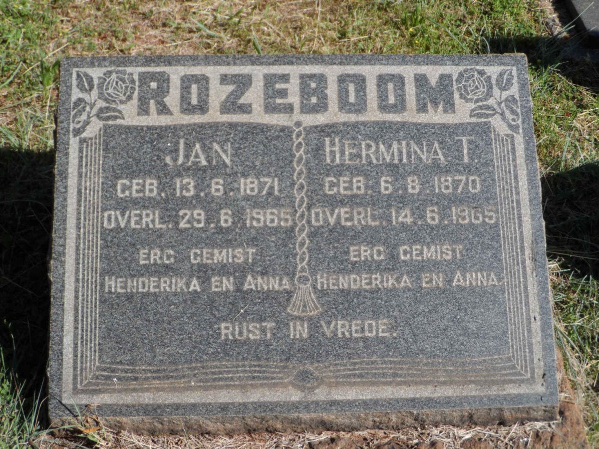 ROZEBOOM Jan 1871-1965 &amp; Hermina T. 1870-1965