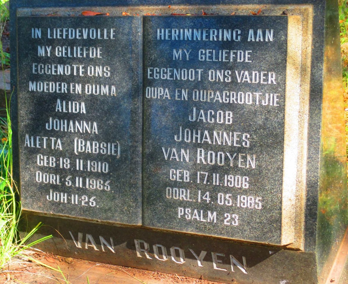 ROOYEN Jacob Johannes, van 1906-1985 &amp; Alida Johanna Aletta 1910-1965