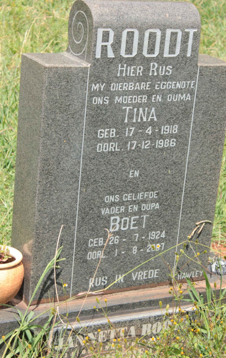 ROODT Boet 1924-2007 &amp; Tina 1918-1986 :: ROODT Jannetta 1953-2015