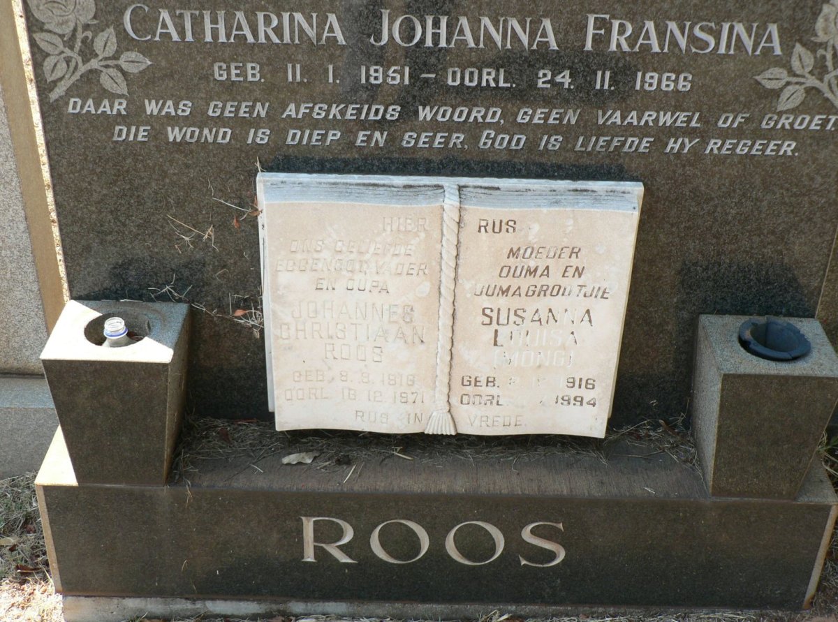 ROOS Johannes Christiaan 1916-1971 &amp; Susanna Louisa MONG 1916-1994