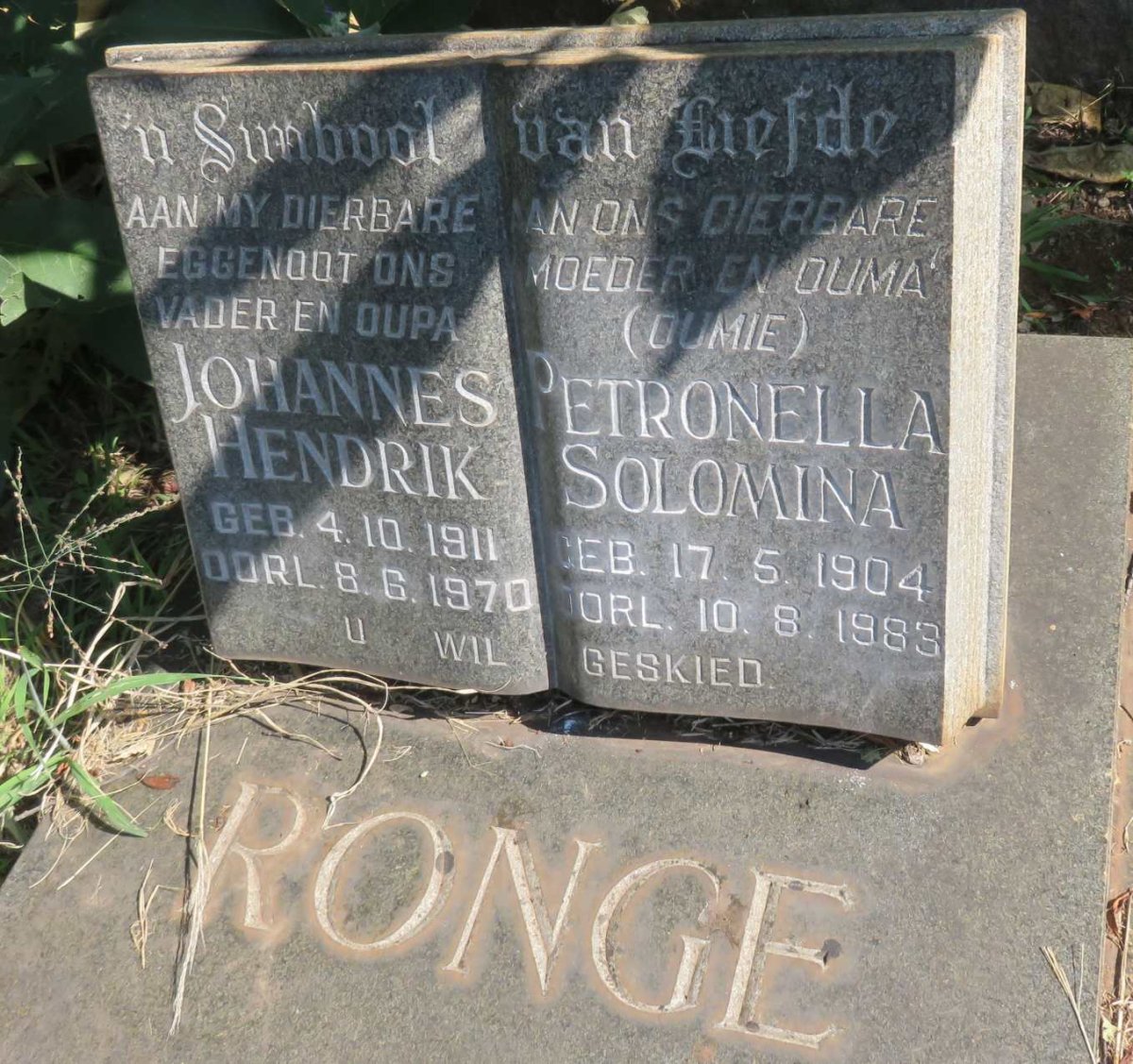 RONGE Johannes Hendrik 1911-1970 &amp; Petronella Solomina 1904-1983