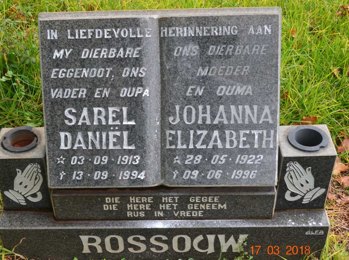 ROSSOUW Sarel Daniel 1913-1994 &amp; Johanna Elizabeth 1922-1996
