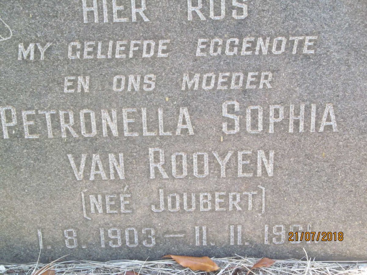ROOYEN Petronella Sophia, van nee JOUBERT 1903-1961
