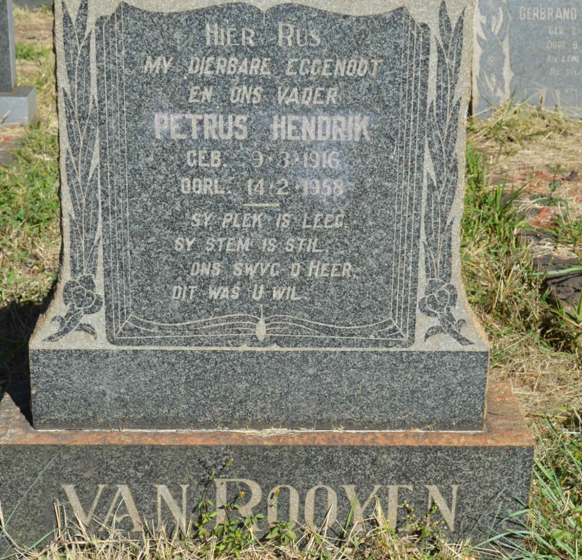 ROOYEN Petrus Hendrik, van 1916-1958