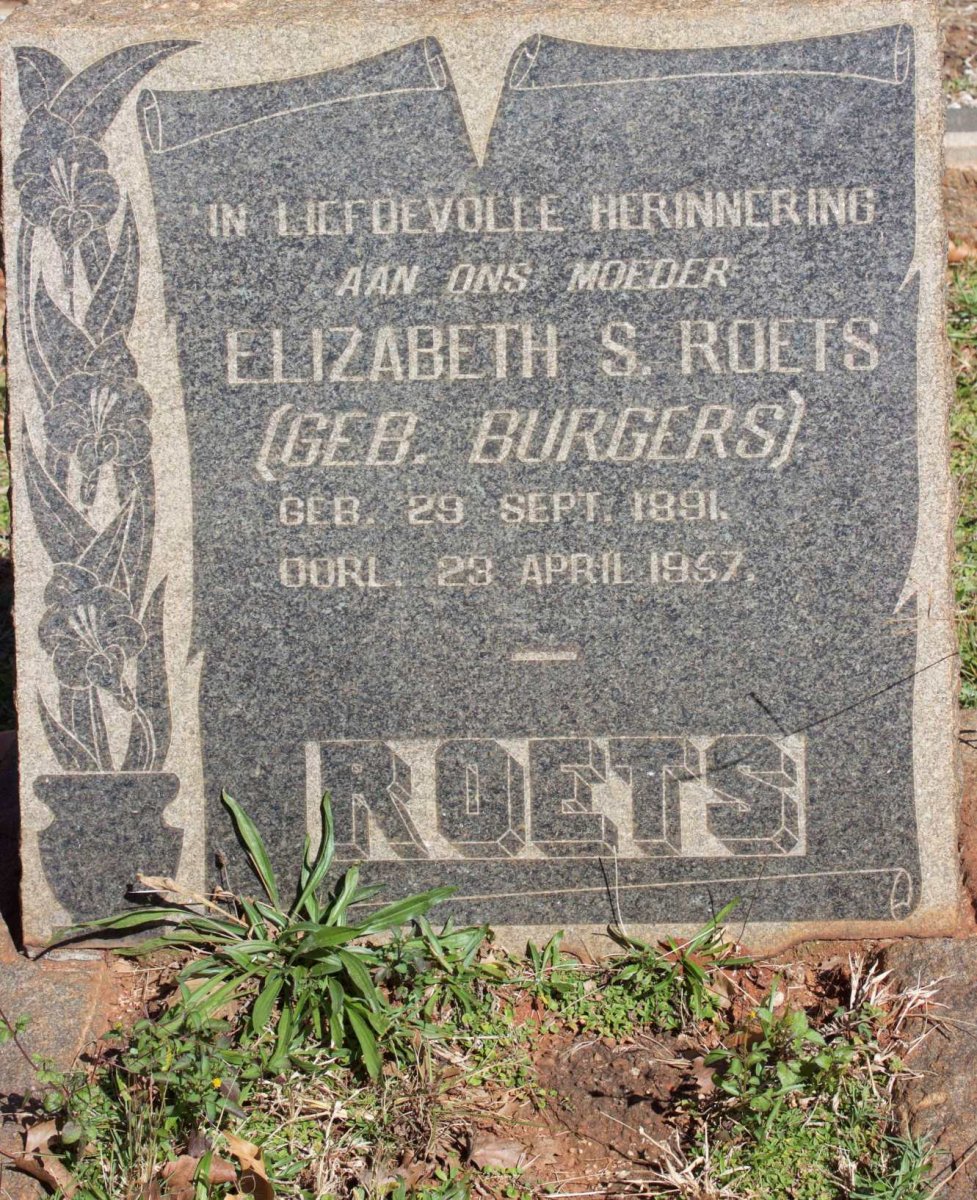 ROETS Elizabeth S. nee BURGERS 1891-1957