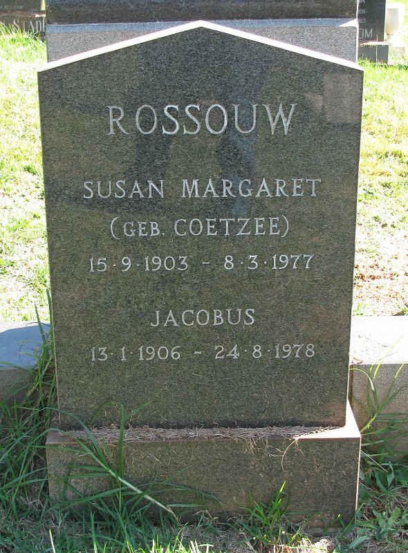 ROSSOUW Jacobus 1906-1978 &amp; Susan Margaret COETZEE 1903-1977