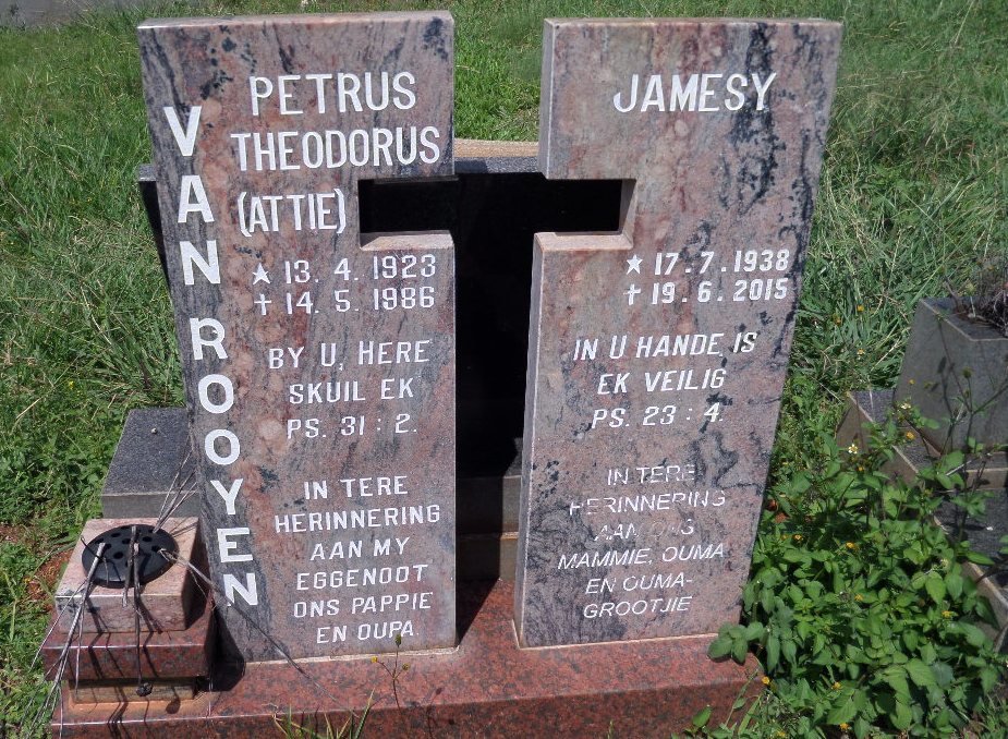 ROOYEN Petrus Theodorus, van 1923-1986 &amp; Jamesy 1938-2015