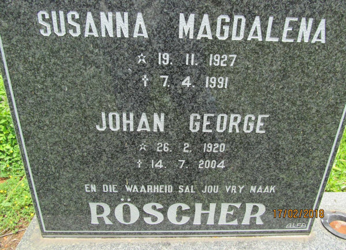 RÖSCHER Johan George 1920-2004 &amp; Susanna Magdalena 1927-1991