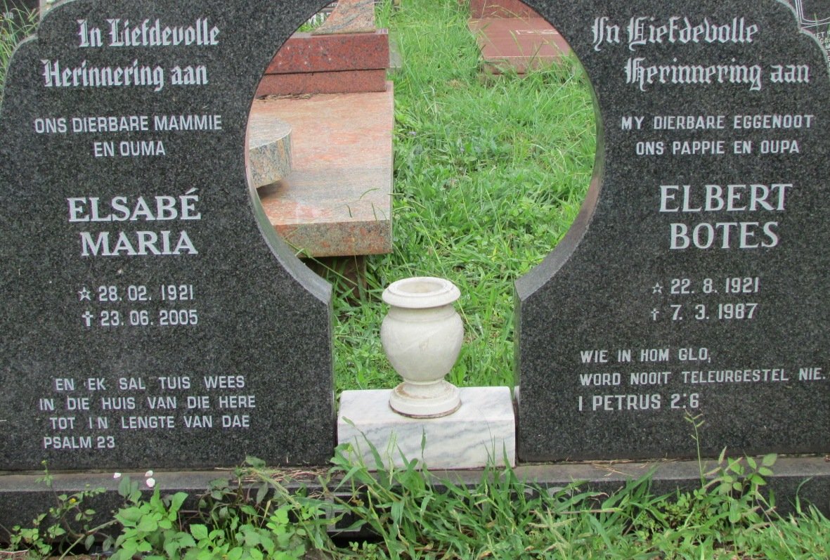 ROES Elbert Botes, le 1921-1987 &amp; Elsabe Maria 1921-2005