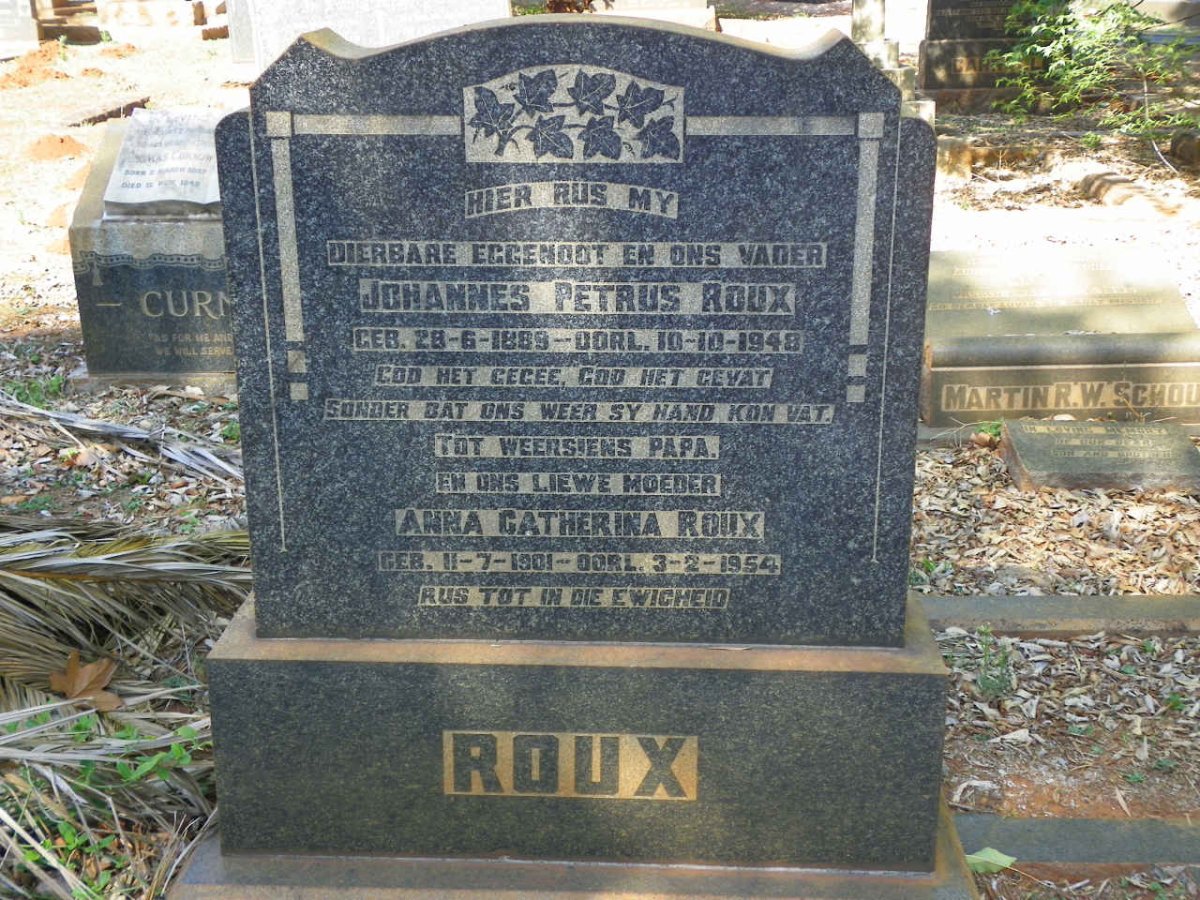 ROUX Johannes Petrus 1889-1948 &amp; Anna Catherina 1901-1954