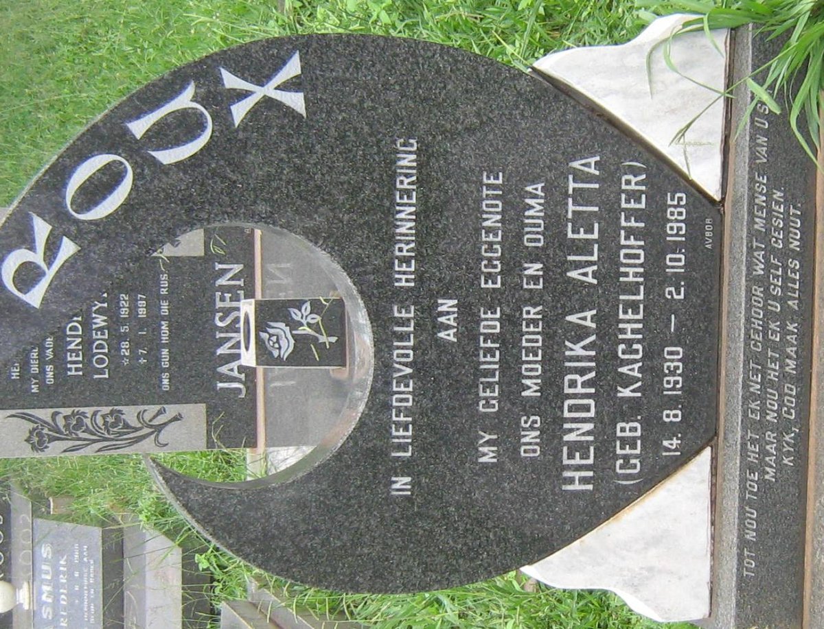 ROUX Hendrika Aletta nee KACHELHOFFER 1930-1985