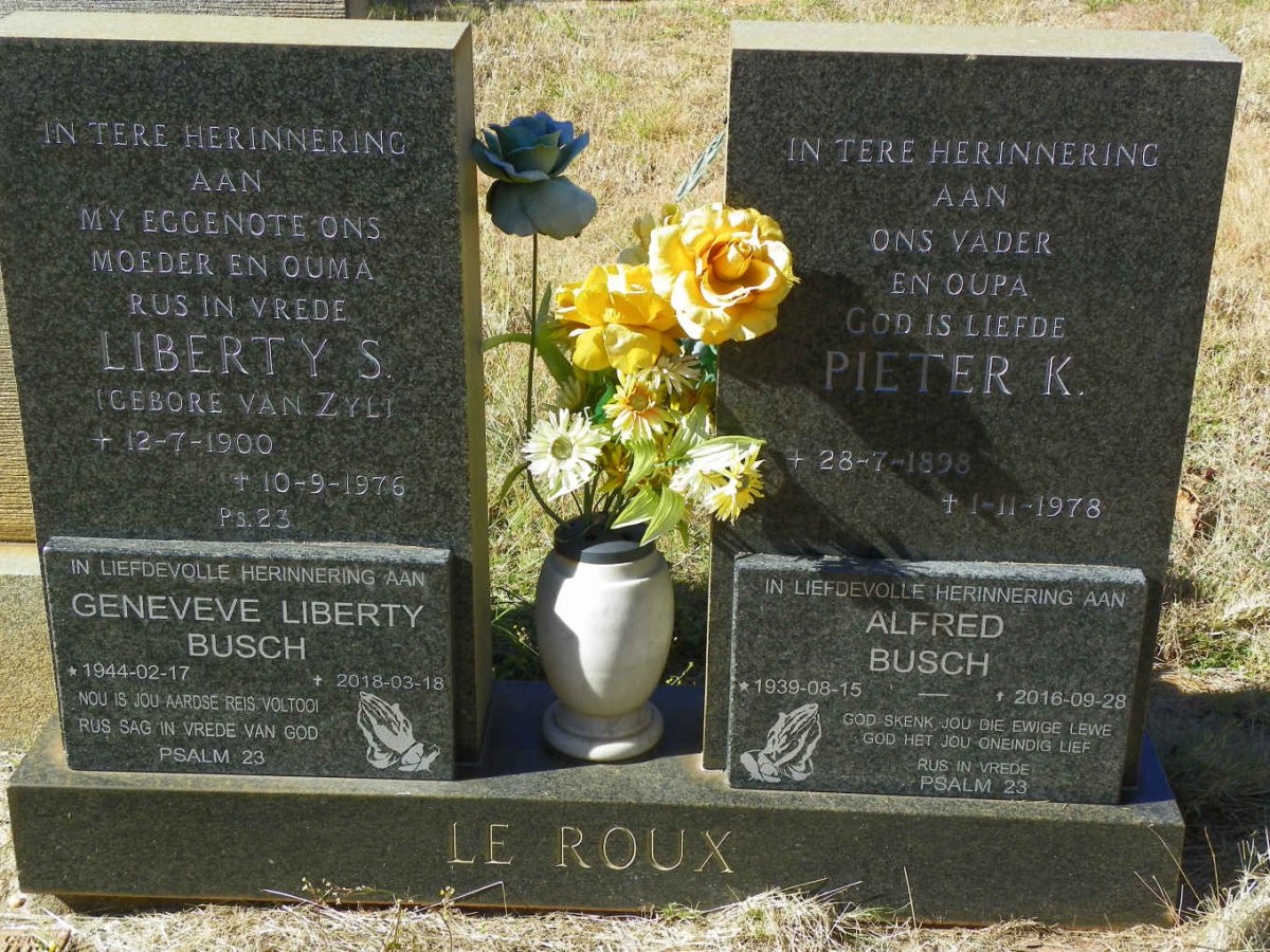 ROUX Pieter K., le 1898-1978 &amp; Liberty S. VAN ZYL 1900-1976