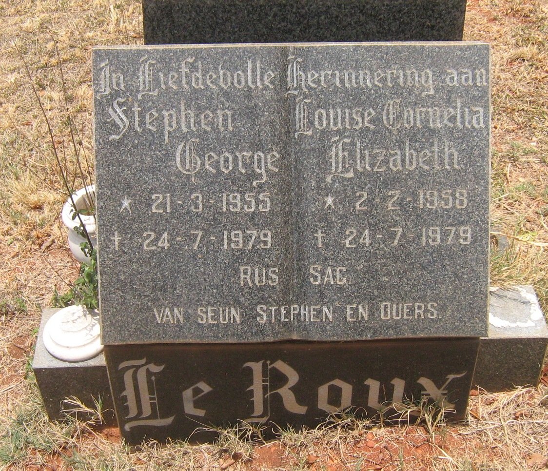 ROUX Stephen George, le 1955-1979 &amp; Louise Cornelia Elizabeth 1958-1979