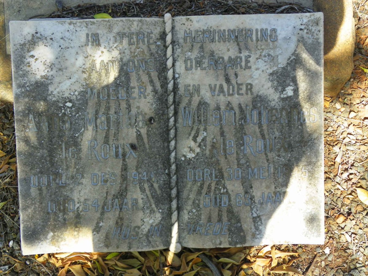 ROUX Willem Johannes, le -1945 &amp; Anna Martha -1945