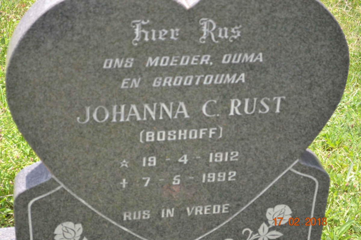 RUST Johanna C. nee BOSHOFF 1912-1992