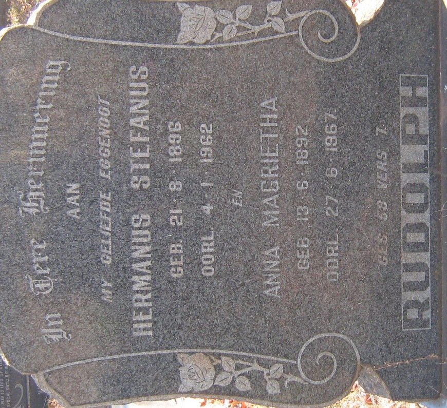RUDOLPH Hermanus Stefanus 1896-1962 &amp; Anna Magrietha 1892-1967