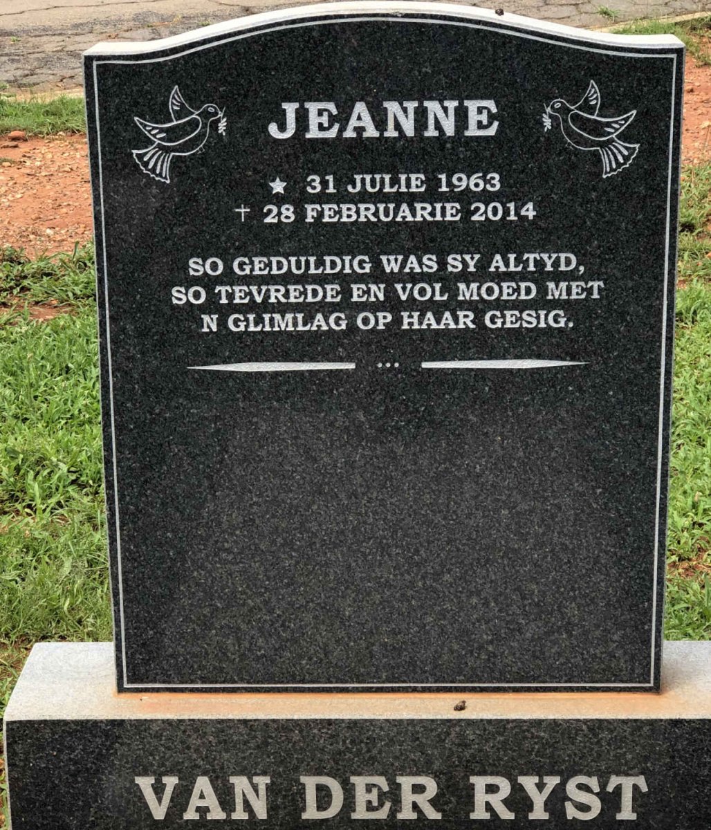 RYST Jeanne, van der 1963-2014