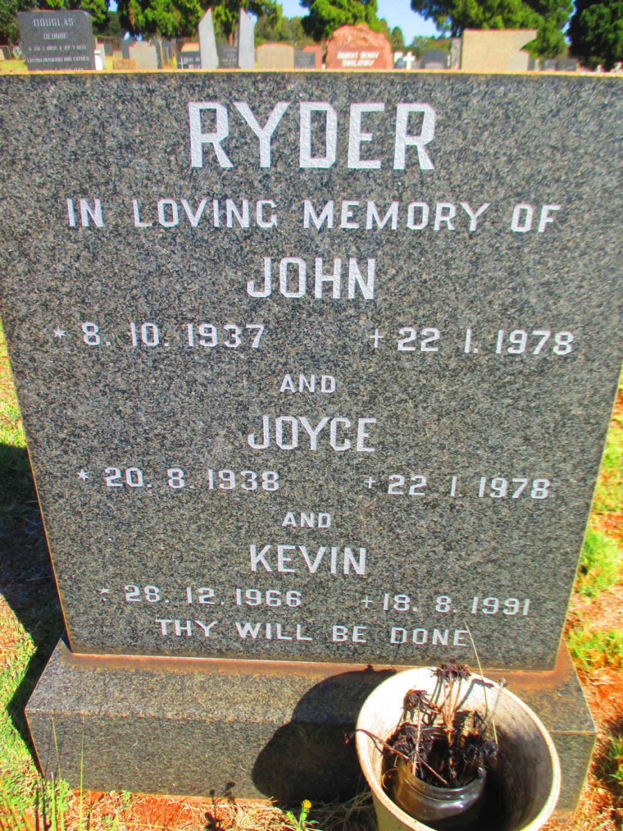 RYDER John 1937-1978 &amp; Joyce 1938-1978 :: RYDER Kevin 1966-1991