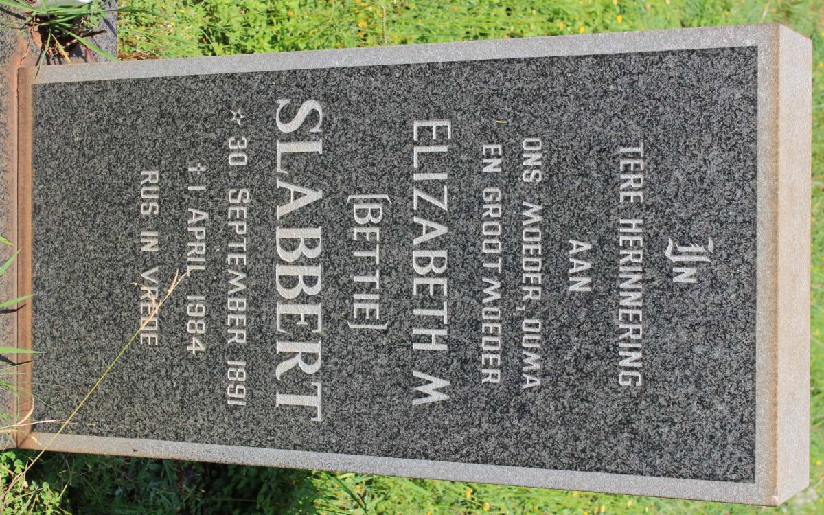 SLABBERT Elizabeth M. 1891-1984