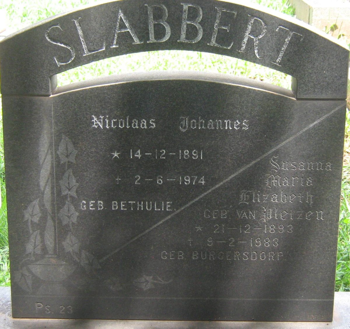SLABBERT Nicolaas Johannes 1891-1974 &amp; Susanna Maria Elizabeth VAN PLETZEN 1893-1983