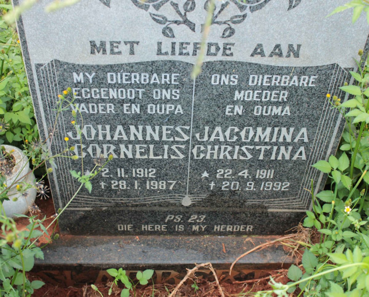 SLABBERT Johannes Cornelis 1912-1987 &amp; Jacomina Christina 1911-1992