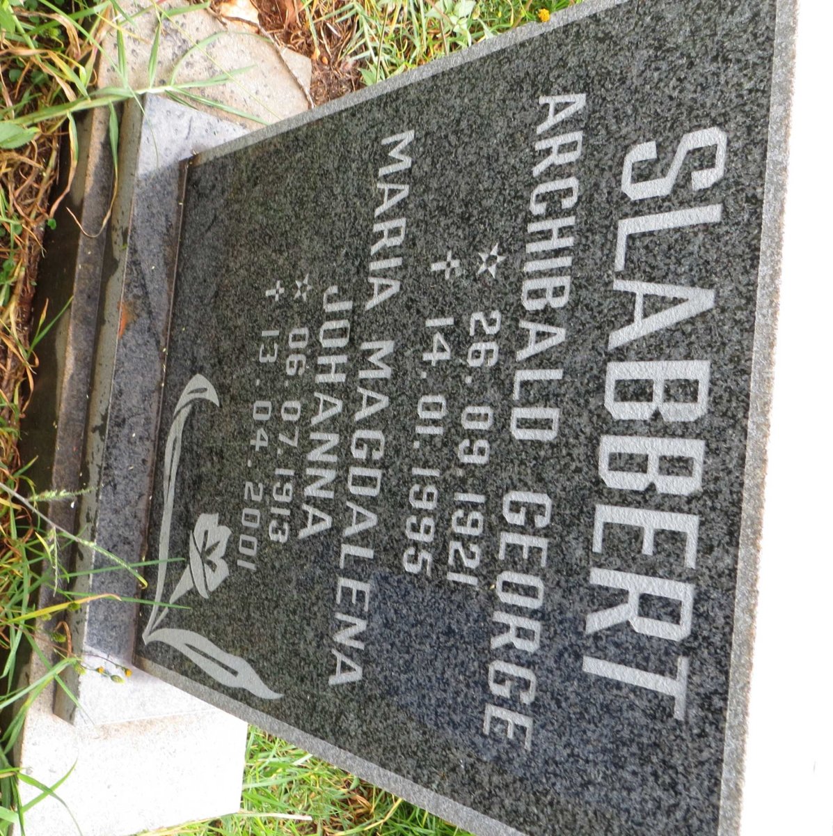 SLABBERT Archibald George 1921-1995 &amp; Maria Magdalena Johanna 1913-2001
