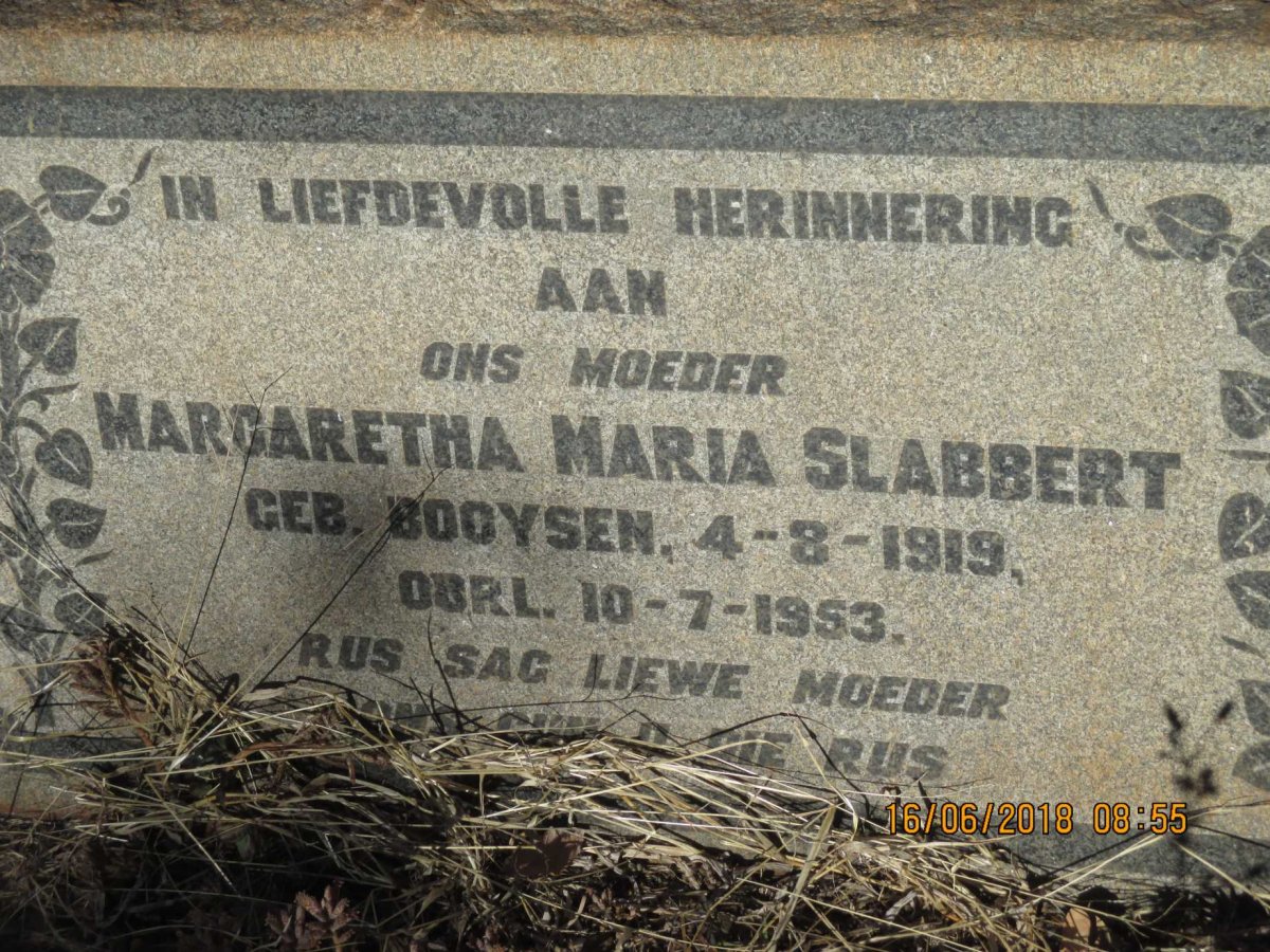 SLABBERT Margaretha Maria nee BOOYSEN 1919-1953