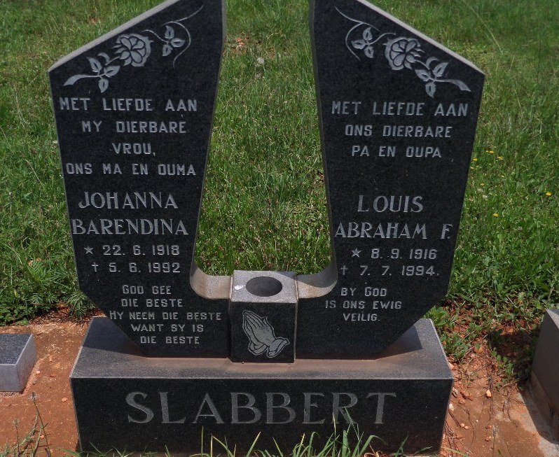 SLABBERT Louis Abraham F. 1916-1994 &amp; Johanna Barendina 1918-1992