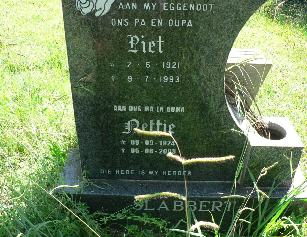 SLABBERT Piet 1921-1993 &amp; Nettie 1924-2003