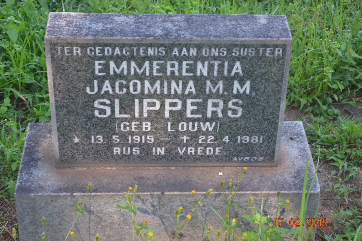 SLIPPERS Emmerentia Jacomina M.M. nee LOUW 1915-1981