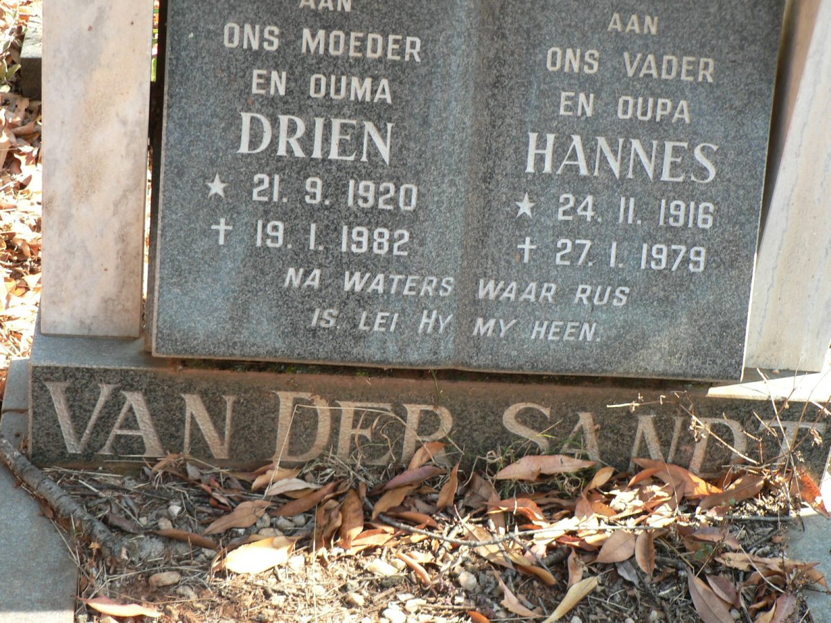 SANDT Hannes, van der 1916-1979 &amp; Drien 1920-1982
