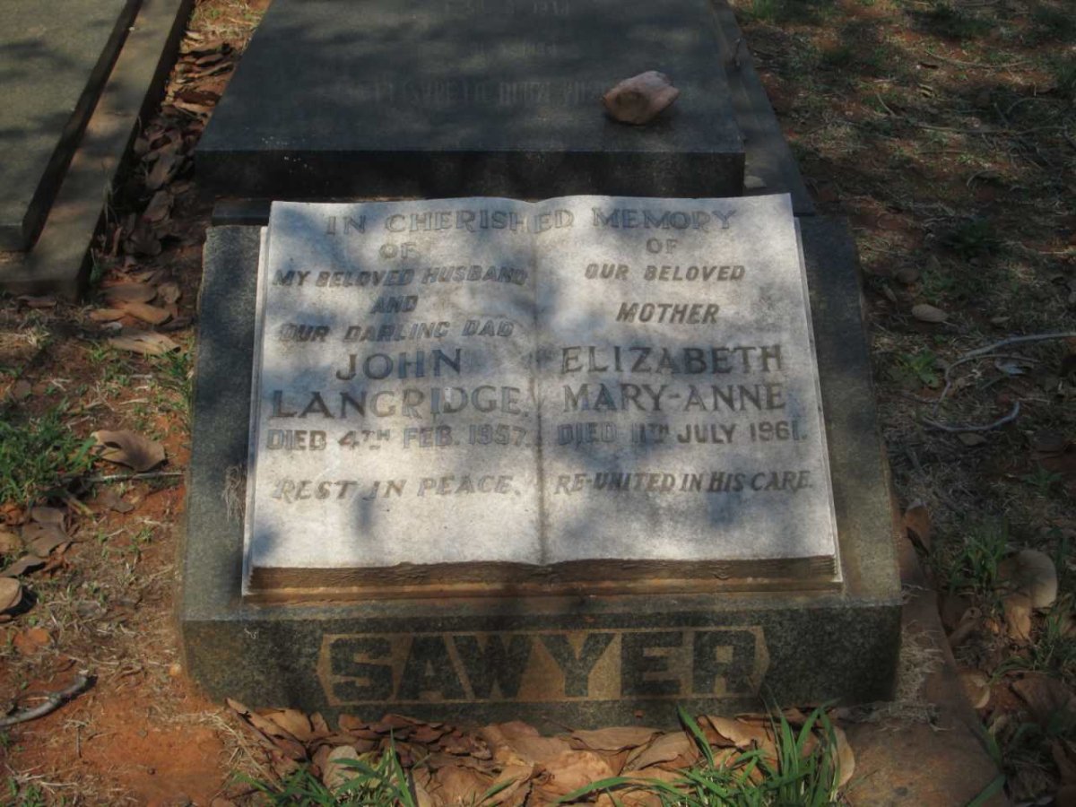 SAWYER John Langridge -1957 &amp; Elizabeth Mary-Anne -1961