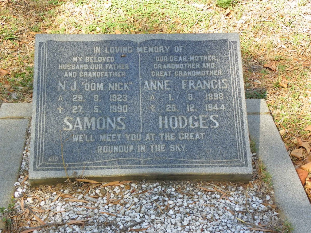 SAMONS N.J. 1923-1990 ::  HODGES Anne Francis 1898-1944