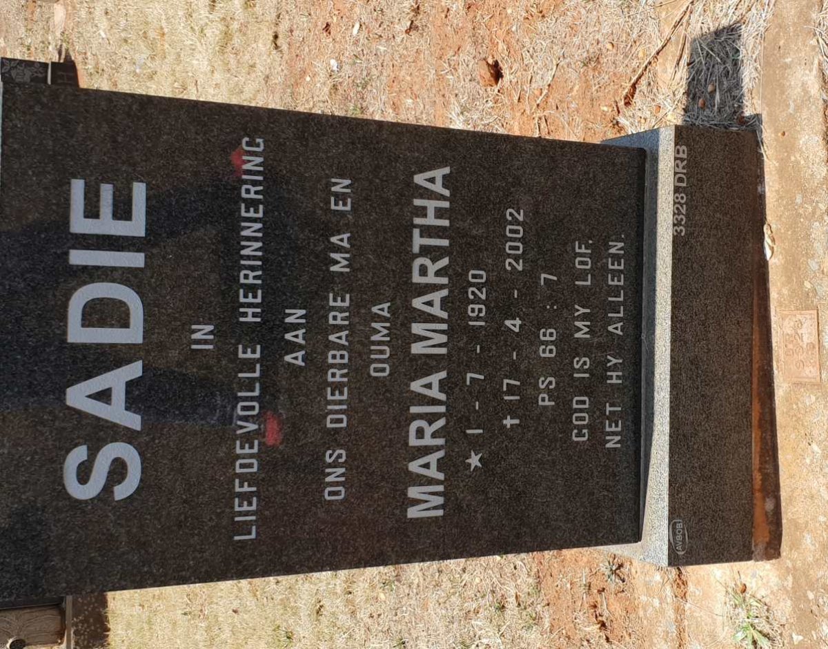 SADIE Maria Martha 1920-2002